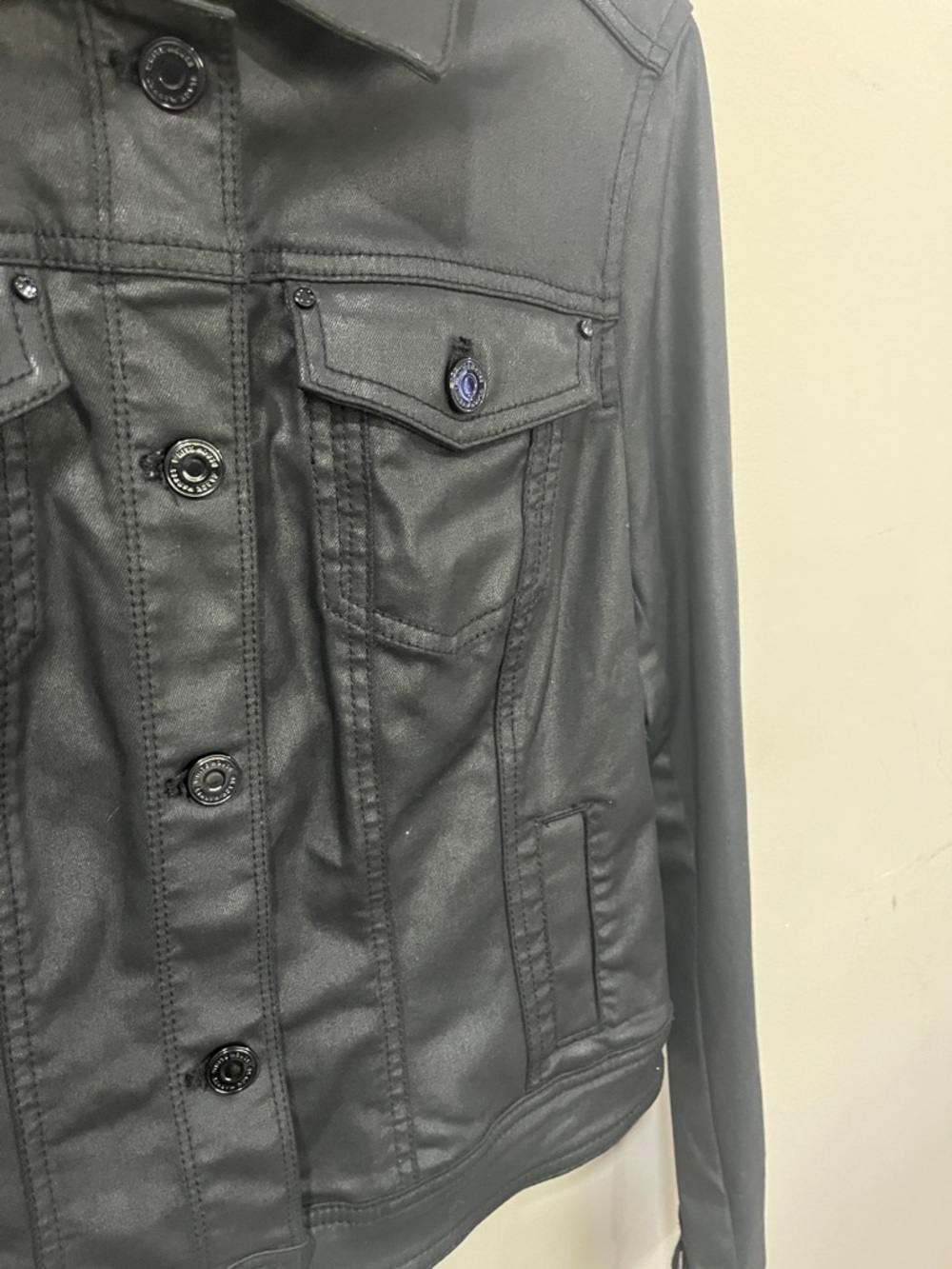 White House Black Market Black Faux Leather Trucker Jacket - Picture 4 of 10